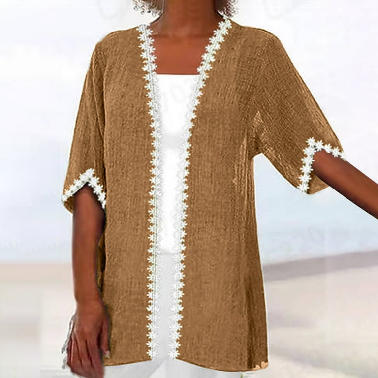 Dyegold 3 4 Sleeve Cardigan For Women Lightweight Linen Cotton Summer Cardigans Casual Loose Open Front Thin Sweaters Jacket