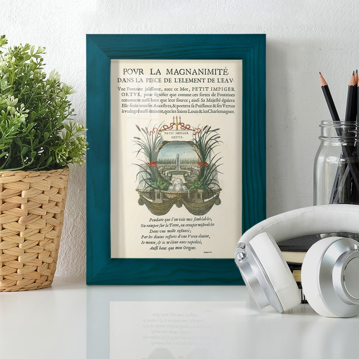 Printed Embellished Bookplate II - Framed Print w/glass - Ocean Blue