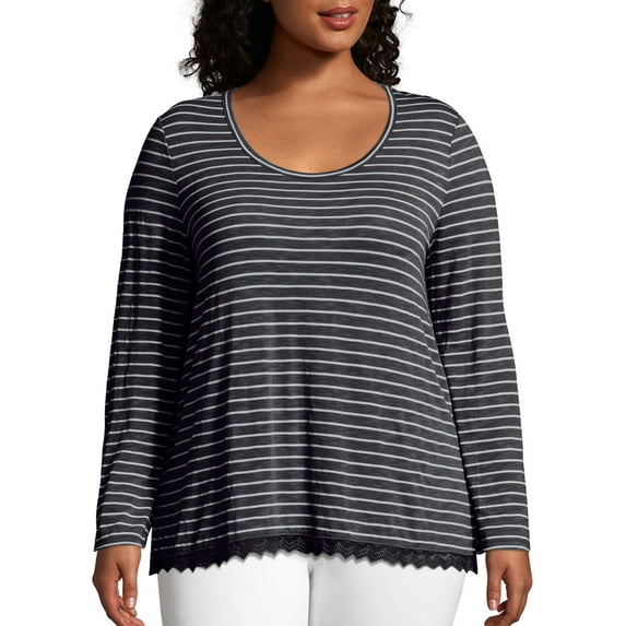 Just My Size Women's Plus Long Sleeve Lace Trim Top