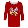thumbnail image 4 of Camisetas Casuales de las Mujeres Impresas 3/4 Manga Cuello Redondo Blusa, Moda Ligera Superior para el Hogar Y el Uso Diario, Cómoda Imitación de la Tela Del Estante, 4 of 8