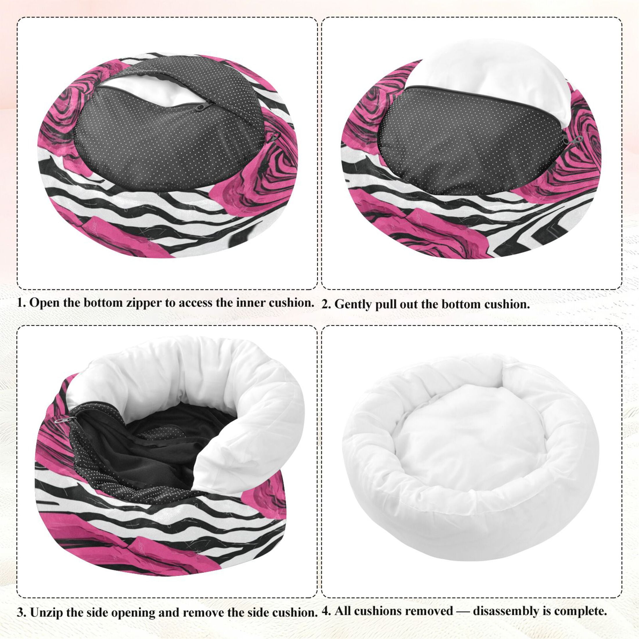 Iauyy Pet Couch Donut Cat Bed for Indoor Cats/Small Dogs Washable & Machine with Non-slip Bottom Calming Cat Furniture, Rose-like Zebra Pattern (M)
