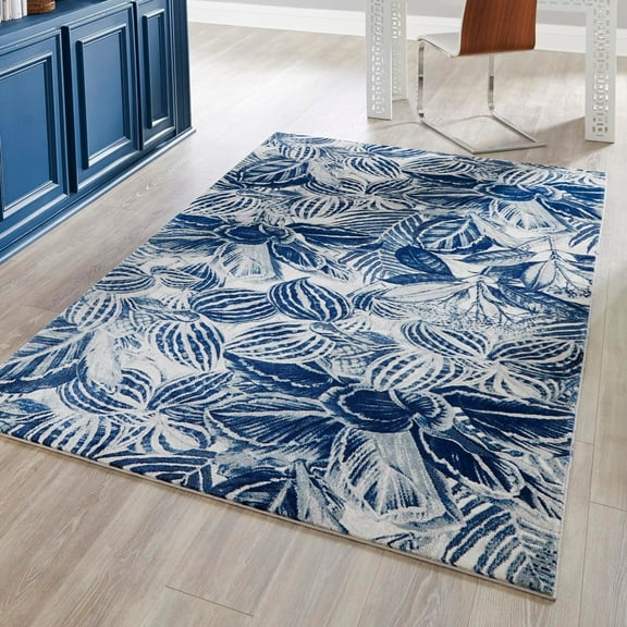 Unique Loom Blossom Collection Area Rug - Ocho (5' 3" x 7' 10" Rectangle Navy Blue/Ivory)