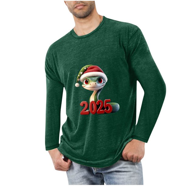 Blusas y camisas de manga larga con cuello redondo para hombre, deportivas, fitness, hogar, pijamas navideños estampados, camiseta de manga larga con cuello redondo, blusa de poliéster para hombre