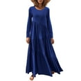 thumbnail image 2 of Franhais Women  Plus Size Loose Long Dress Solid Color Round Neck Long Sleeve Asymmetric Swing Dress, 2 of 9
