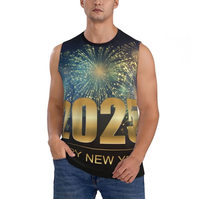 Fotbe 2025 New Year 5 Men's Camiseta sin Mangas Estampada para Hombres, Playera Casual para Gimnasio, Entrenamiento, Playa-XX-Large