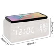 thumbnail image 4 of Lancoon Wooden LED Alarm Clock with Wireless Charging Temperature and Humidity Display Calendar Adjustable Brightness Sound Control for Bedroom Home Office (White), 4 of 4
