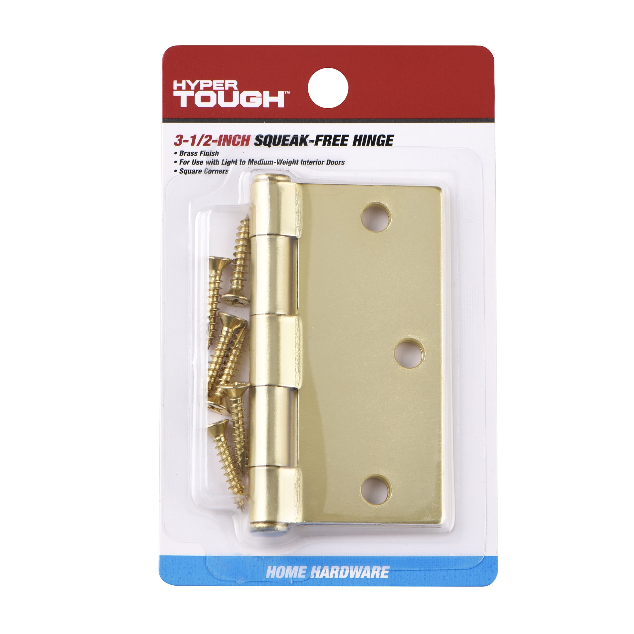 (2 pack) Hyper Tough 3-1/2 Inch New Square Corner Squeak-Free Door Hinge Brass, 1 Piece