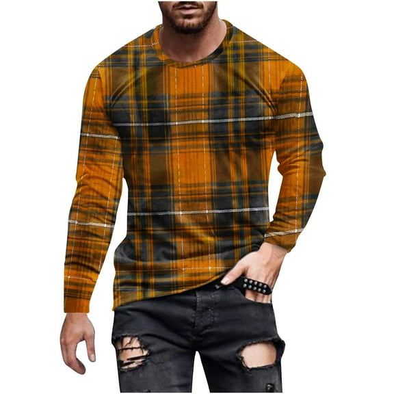 Big & Tall Sweatshirts for Men Plus Size S-5X Long Sleeve T Shirts Mens Pullover Trendy Plaid Printed Basic Crewneck Going-Out Loungewear Tshirts Tops