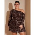 thumbnail image 4 of Brown Polka Dot Off-Shoulder Tiered Ruffle Long Sleeve Mini Dress For Women, 4 of 6