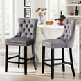 thumbnail image 2 of Velvet Upholstered Bar Stools Set of 2 with Back and Wood Legs, Metal Pulling Ring, Armless Counter Height Barstools for Kitchen Island, Pub, 2 of 7