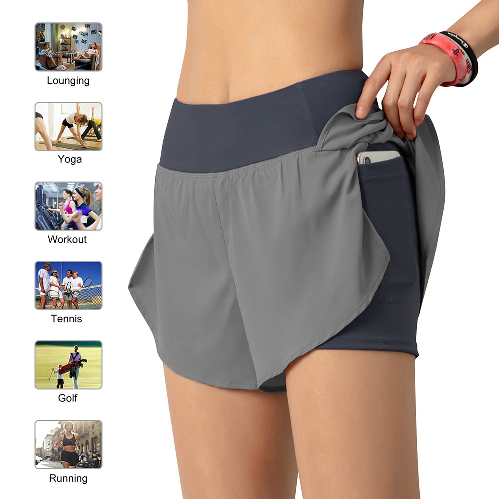 BERGRISAR Womens 3 Workout Yoga Active Running Shorts 2 in 1 with Side Zipper Pocket BG115