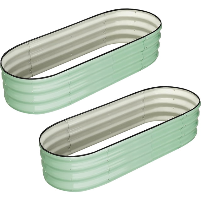 2-Pack 4.5ftx2ftx2ft Oval Raised Garden Beds Galvanized Steel Deep Planter Boxes with Open Bottom Large Outdoor Garden Beds for Vegetables Flowers Plants Green