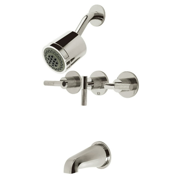 Kingston Brass KBX8136KNL Convergent Triple-Handle Tub and Shower Faucet with Knurled Handle, Polished Nickel