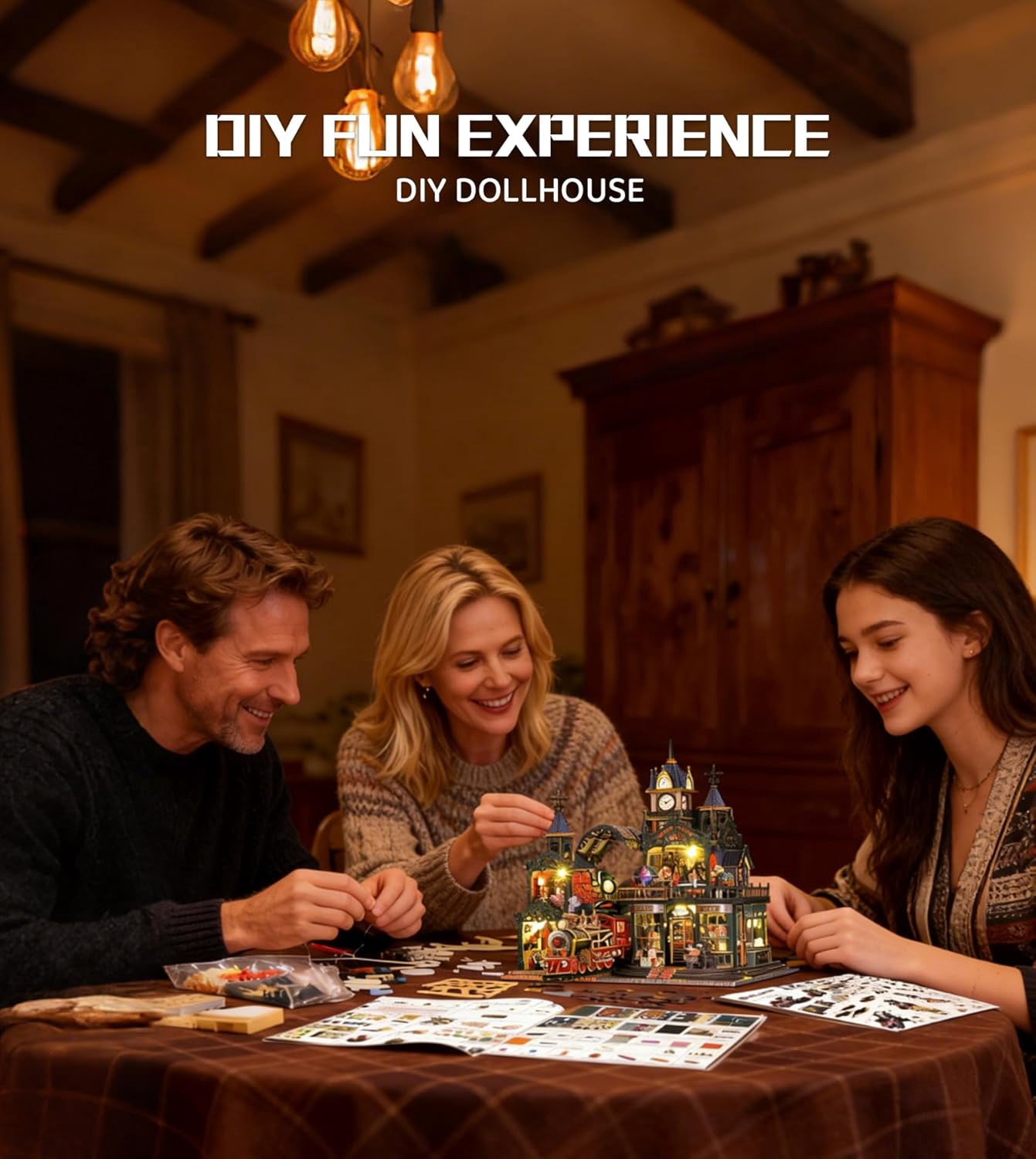 DIY Miniature House Kit, DIY Dollhouse Kit for Adults to Build, Mini House Kit with LED, Wood 3D Puzzles Tiny House Book Nook, Ideal Gifts for Birthday, Christmas