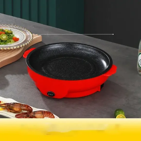 Ink Craft Multifunctional Electric Skillet with Medical Stone Non-Stick Coating, Portable Small Pot, High Firepower, Ideal for 1-2 Person Cooking