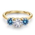 thumbnail image 3 of Gem Stone King 18K Yellow Gold Plated Silver White Created Sapphire and Persian Blue Moissanite Engagement Ring for Women | 2.00 Cttw | Round 6MM | Gemstone September Birthstone | Size 9, 3 of 6