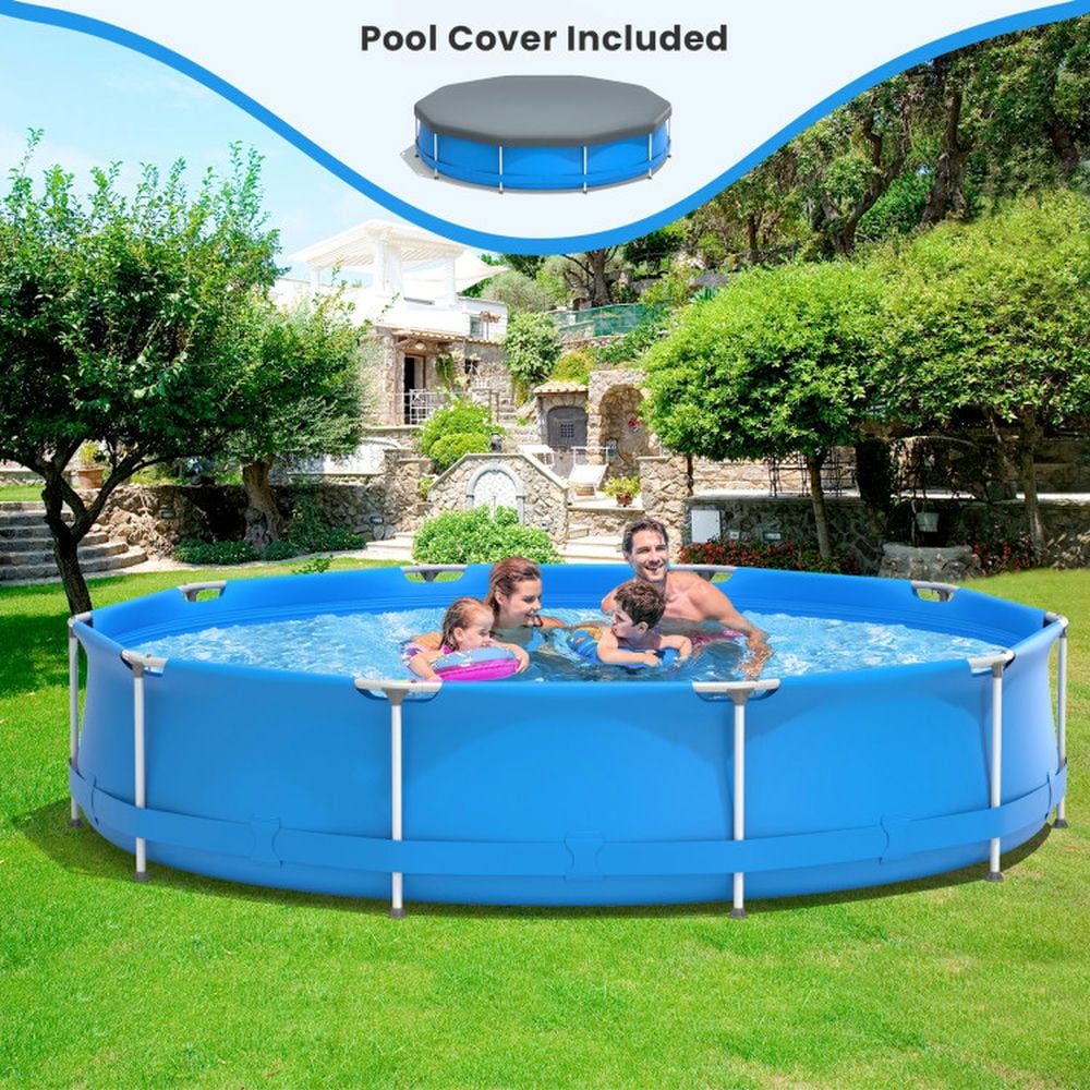 Barara King Round Above Ground Swimming Pool With Pool Cover-Blue