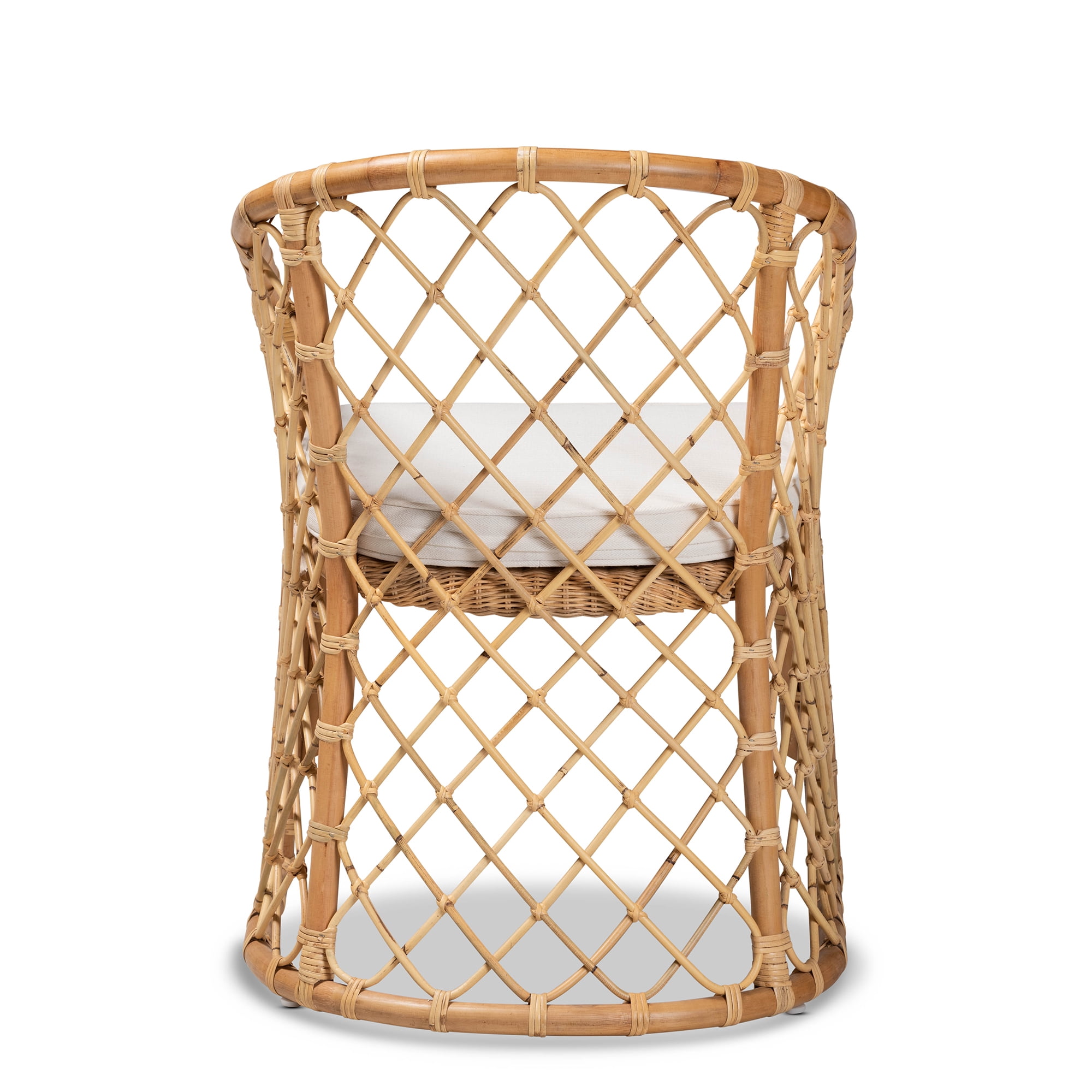 bali & pari Orchard Modern Bohemian White Fabric Upholstered and Natural Brown Rattan Dining Chair