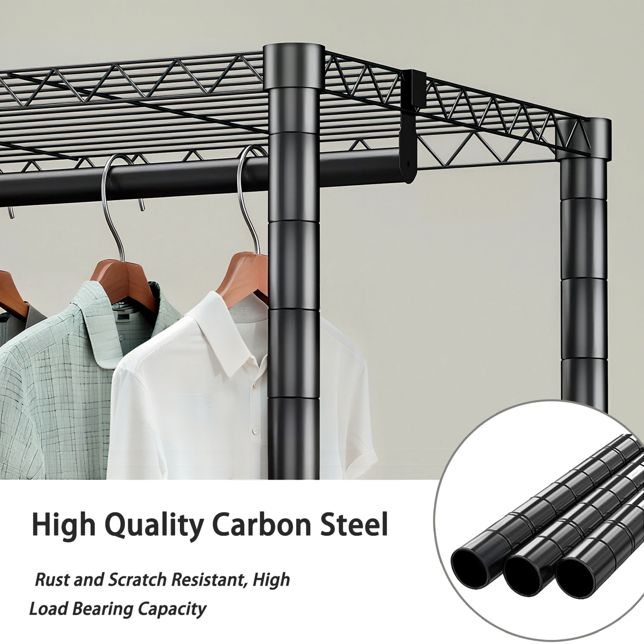 Noble House 74" Heavy-Duty Garment Clothes Rack, Adjustable Wire Shelves and Rail Freestanding Closet Organizer, Black