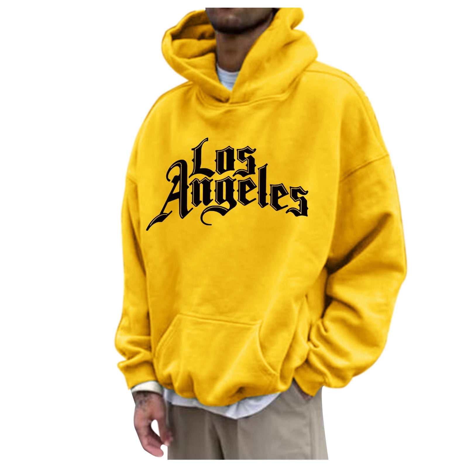 TAIAOJING Men's Hooded Sweatshirt LOS ANGELES Letter Print Fashion Loose  Plus Size Autumn And Winter Hooded Pullover Sweatshirts With Big Pocket -  Walmart.com