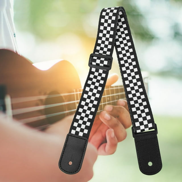 Ukelele Ajustable Con Cuadrados Blancos y Negros, Correa para El Hombro para Guitarra Hawaiana de 4 Cuerdas, Accesorio para Regalo Novedoso
