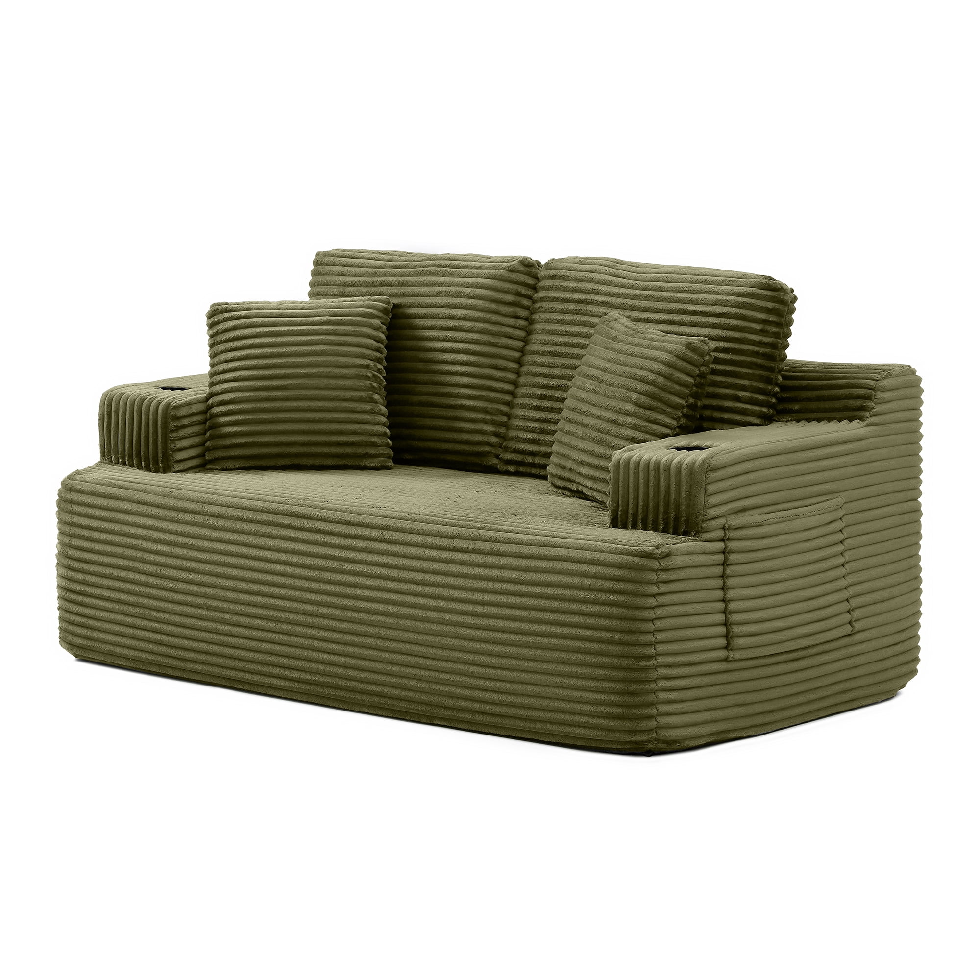 Miniyam Compact Floor Sofa Chair, 2-Seat Cloud Couch with Dual Side Pockets, Soft Corduroy, No Assembly Required, Perfect for Dorm or Cozy Corner (Green)