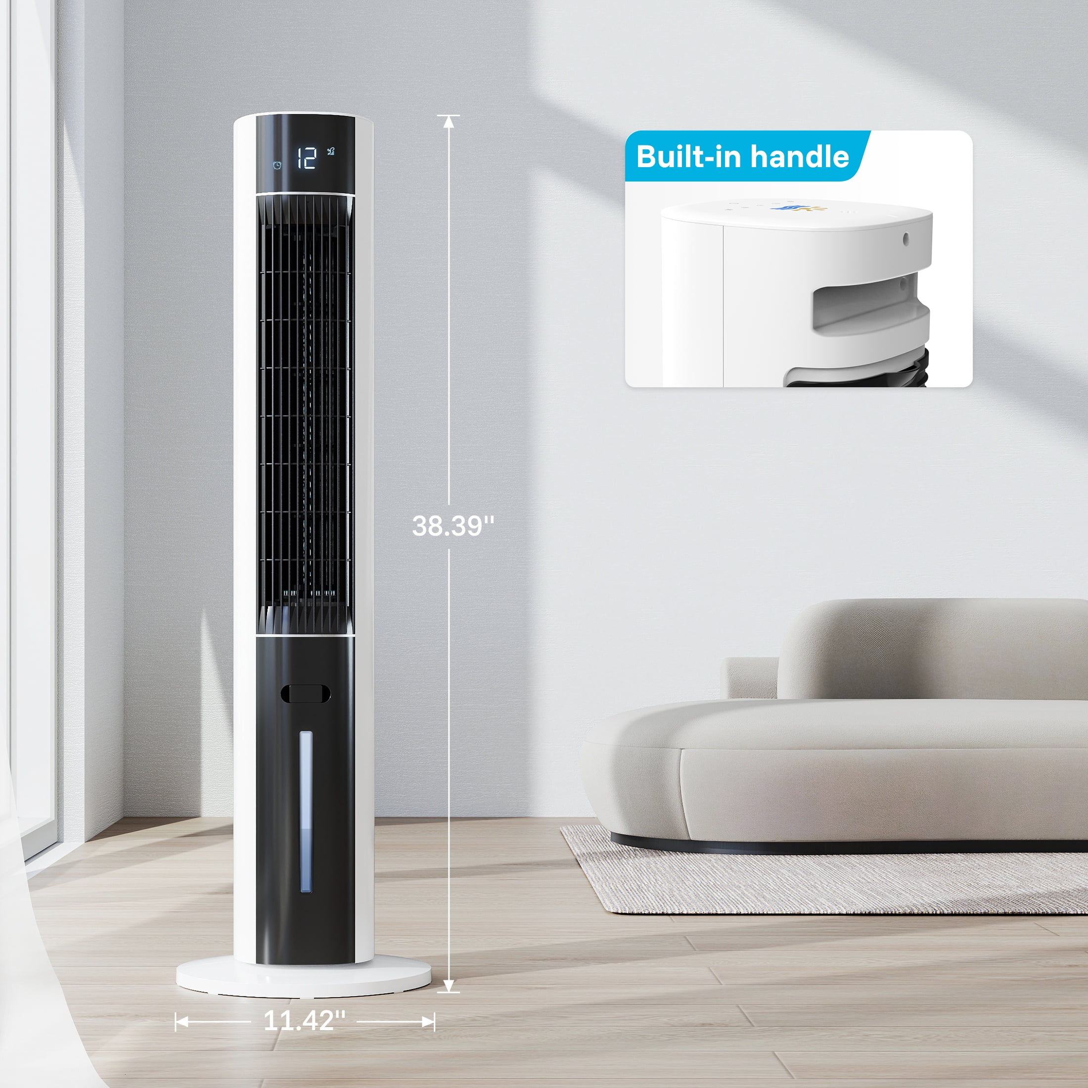 Flamemore Evaporative Air Cooler Portable Air Conditioners, 3-in-1 Oscillating Tower Cooler Fan & Humidify, White&Black