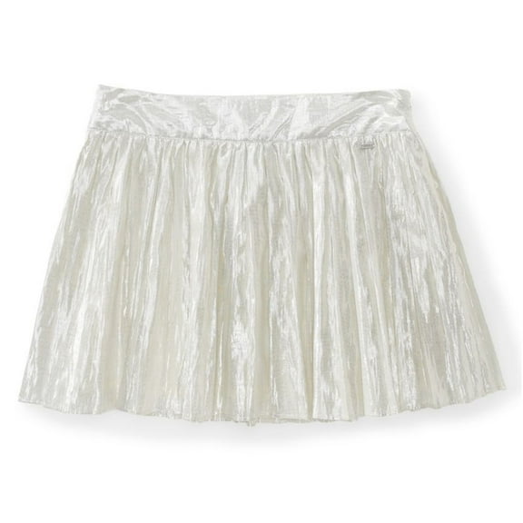 Aeropostale Womens Cotton Metallic Side-zip Pleated Skirt, White, Juniors, 9/10