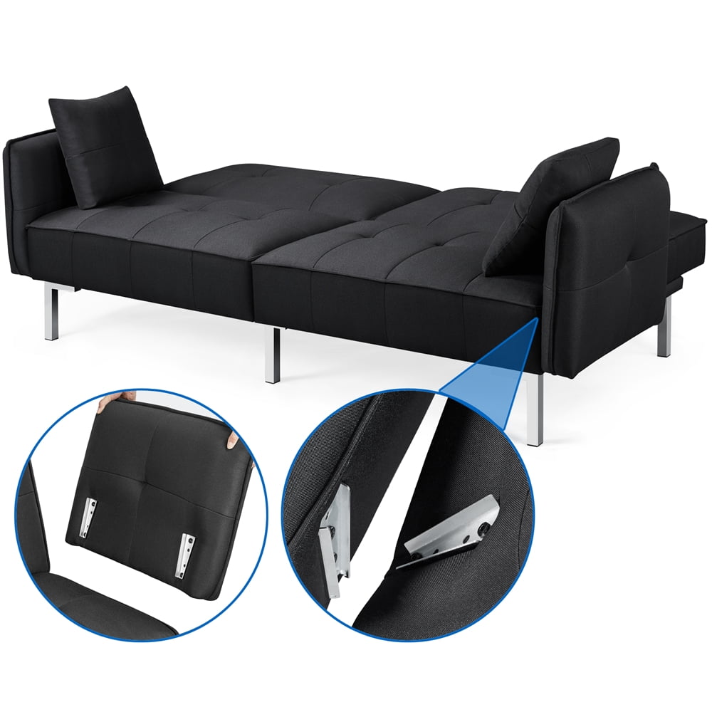 Alden Design Fabric Covered Futon Sofa Bed with Adjustable Backrest, Black