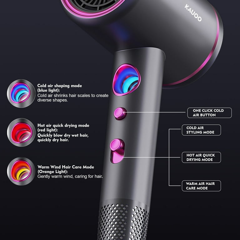 Kauoo Hair Dryer, 1800W Ionic Blow Dryer, Gray, Diffuser and