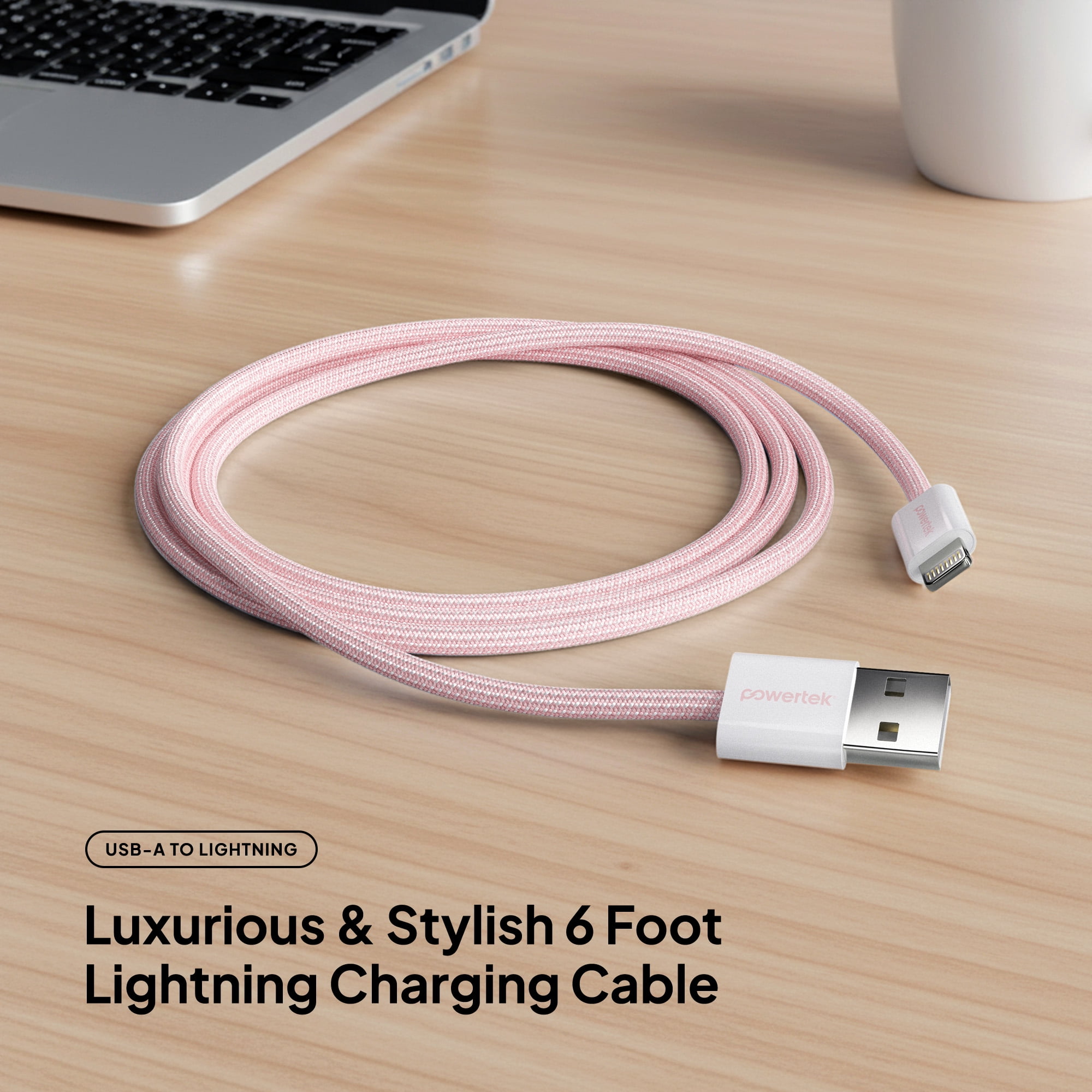 Liquipel Powertek Pastel Braided USB-A to Lightning - Pink