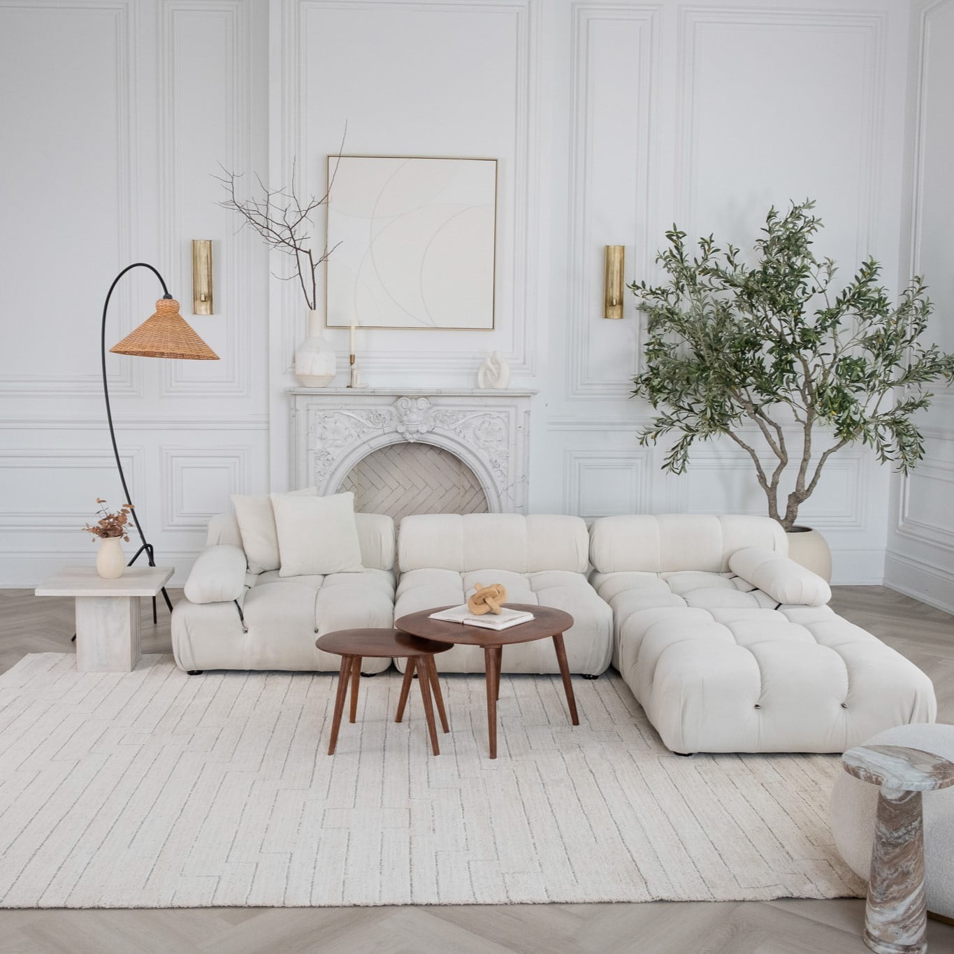 Tapis d'interieur abstrait Rug Branch Casa, beige creme, moderne - Salon, chambre, salle à manger et cuisine