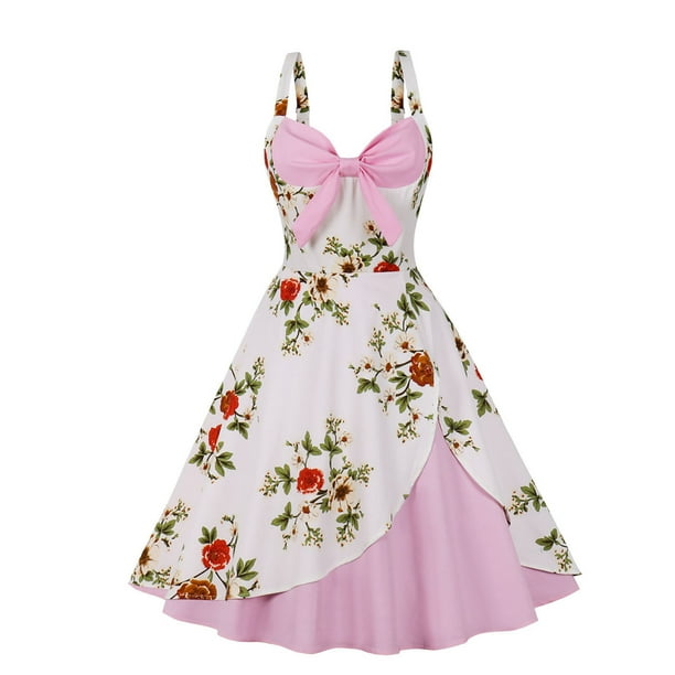 Vestidos Para Mujer Vestidos Casuales de Moda Erógeno Sling Bow Estampado Decorativo Retro Panel Contraste Vestido Odeerbi ODB156134