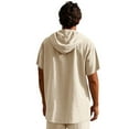 thumbnail image 4 of ZQUUVOU Men's Hooded Shirt Henley Solid Color Cotton Linen Short Sleeve Button Pocket Shirts (Khaki,S), 4 of 9