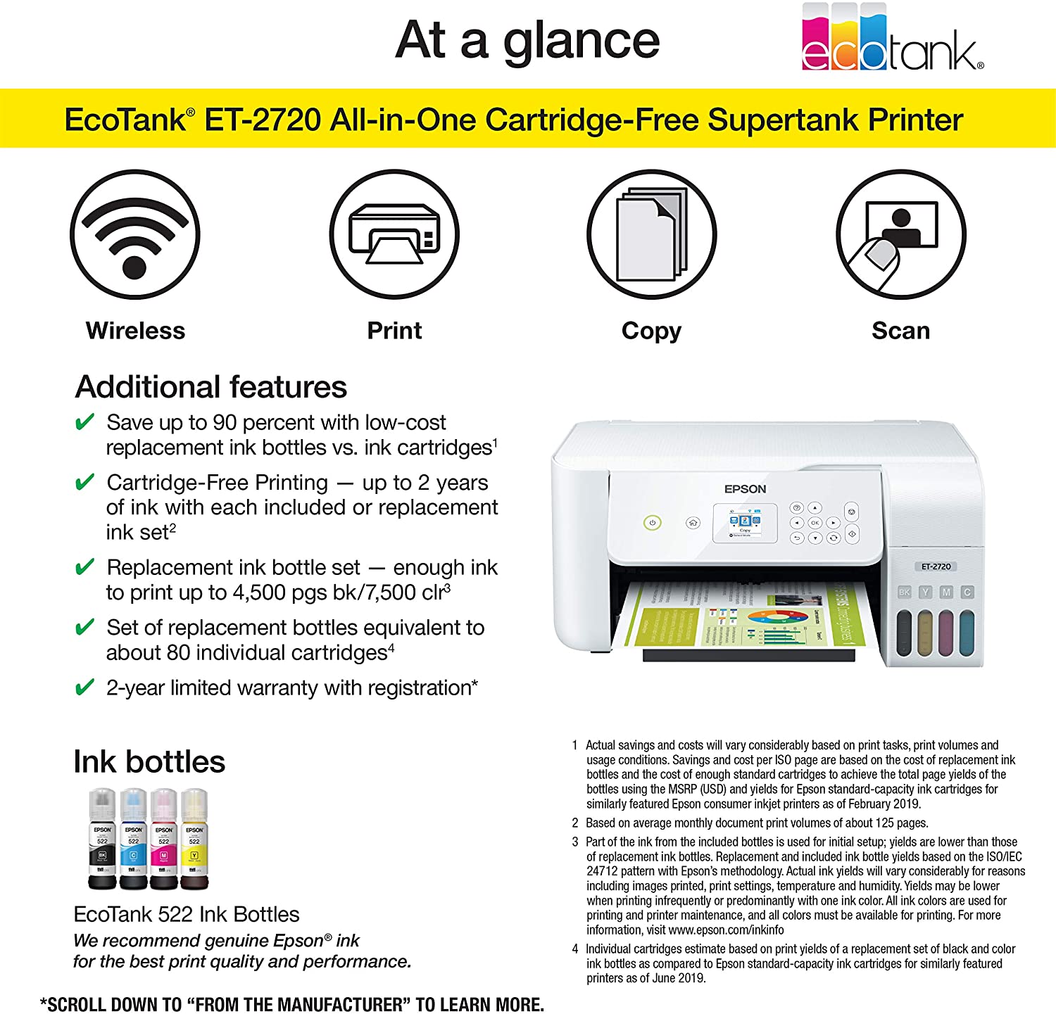 Epson EcoTank ET-2720 Wireless All-in-One Color Supertank Printer - White - image 4 of 6