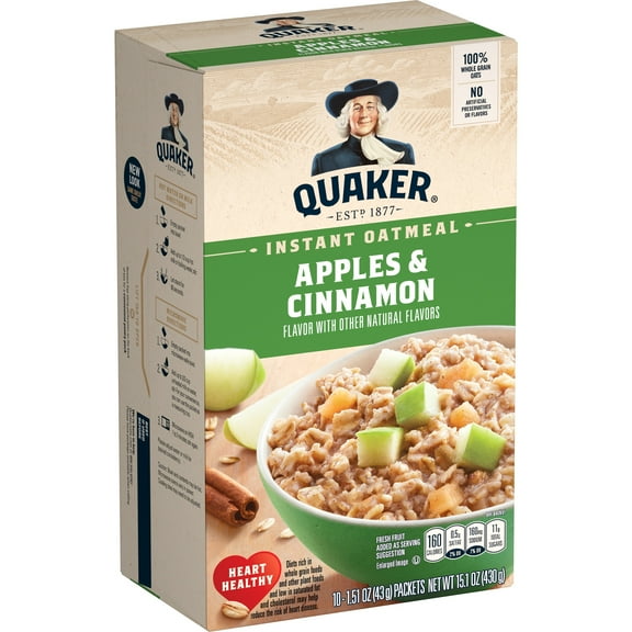 Quaker Instant Oatmeal, Apple & Cinnamon 1.51 oz, 10 Packets
