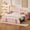 Pink, variant on MODERNLUXE Twin Size Daybed with Pop Up Trundle,Upholstered Day Bed Frame with 2 Side Pockets & Charging Station for Bedroom,Space Saving,Beige