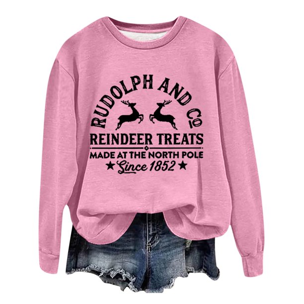 Gibobby Sudadera de Navidad para Mujer Otoño e Invierno Adecuado Navidad Estampado O Cuello Ajuste Tops Casual Manga Larga Camisas De Entrenamiento Blusa Suelta(Rosa,M)