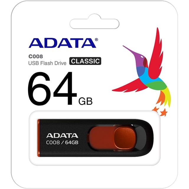 Memoria USB ADATA C008 64GB 2.0 Deslizar Negro/Rojo AC008-64G-RKD