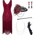 thumbnail image 1 of EYOND Robe Flapper des Années 1920 Costume de Great Gatsby des Années 20 Ensemble de Robe à Franges - Rouge Vin Très Petit, 1 of 1
