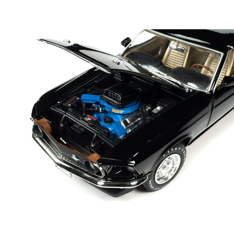 1969 Ford Mustang GT Raven Black with White Stripes and Gold