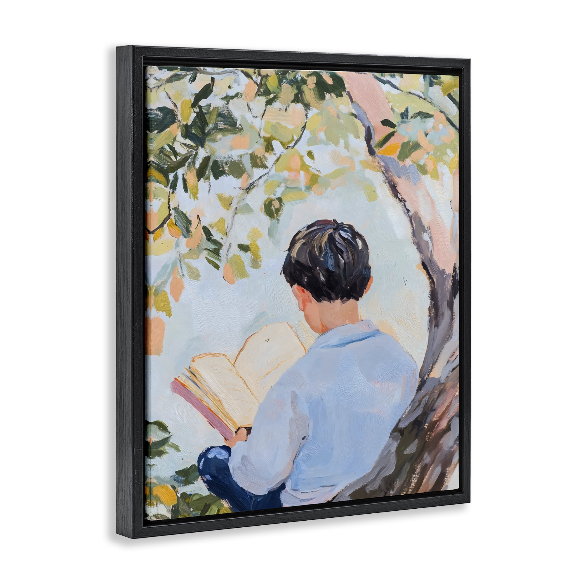Stupell Industries Boy Reading in Nature Black Framed Floater Canvas Wall Art, design by The Prints Vibe