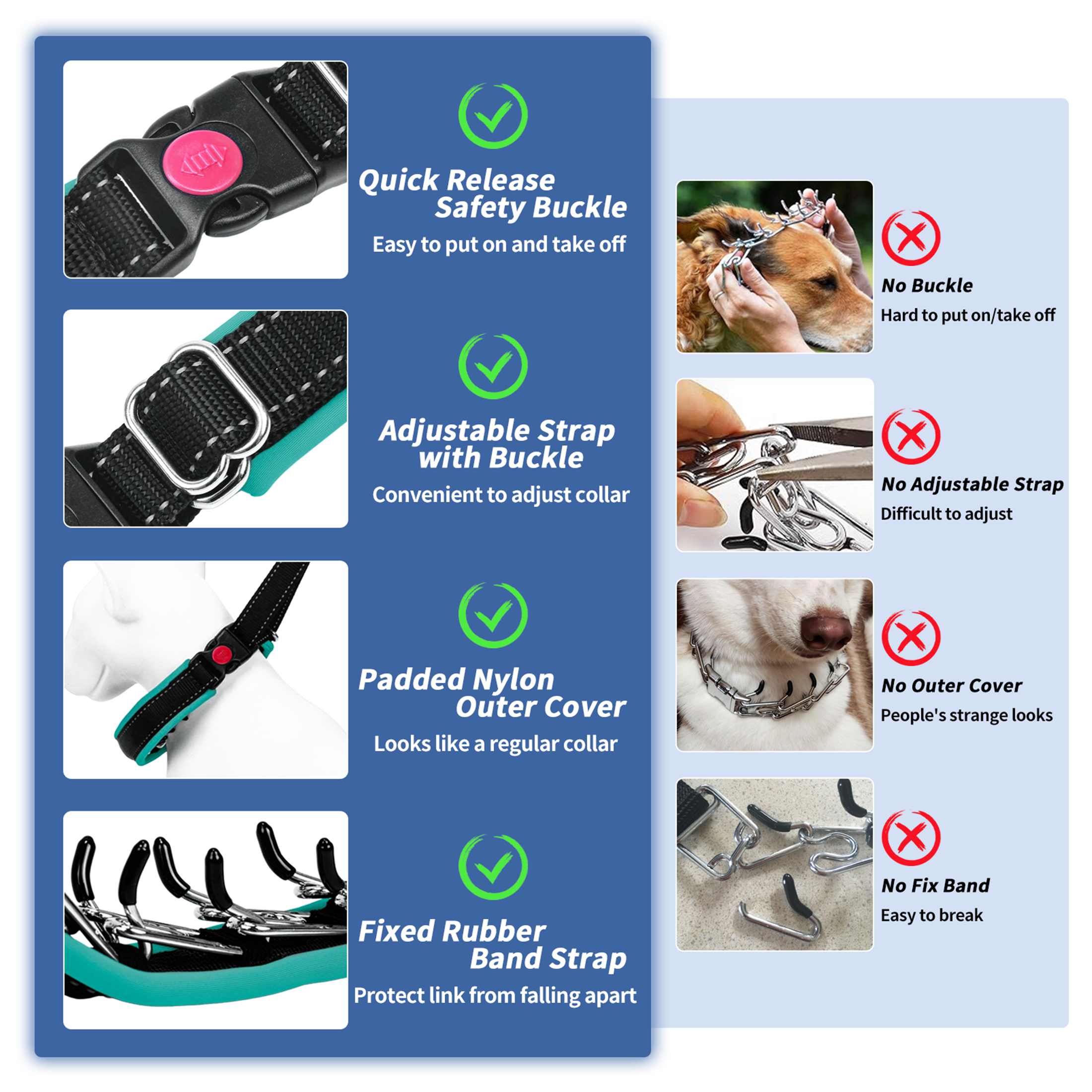 Martingale No Pull Collar with Buckle for Large Medium Small Dogs, Heavy Duty Nylon Adjustable Reflective Slip Collar for Anti Pull Training Walking