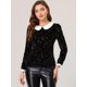 thumbnail image 3 of Allegra K Blusa de terciopelo con cuello Peter Pan y estampado de estrellas en contraste para mujer Negro L, 3 of 5