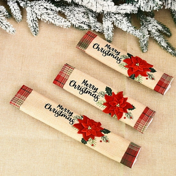 HOOWIFFY 3pcs Christmas Refrigerator Handle Cover Linen Multi-colored Door Handle Cover Decoration for Kitchen