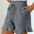 thumbnail image 4 of BiZtdJrK Womens Summer Vacation Shorts Trendy Ruffles Striped Beach Shorts Drawstring Baggy Casual Short Trousers with Pockets on sale clearance 2025 Gray M, 4 of 9