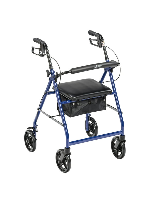 Drive Medical Aluminum Rollator Rolling Walker with Fold Up and Removable Back Support and Padded Seat, Blue