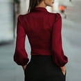 thumbnail image 4 of Silk Blouse for Women Elegant Wrap Satin Shirt Sexy Criss Cross Neck Long Sleeve Tie Waist Office Cocktail Formal Top Wine 2XL, 4 of 5