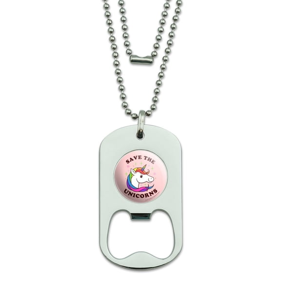 Save the Unicorns Rainbow Funny Humor Military Dog Tag Bottle Opener Pendant