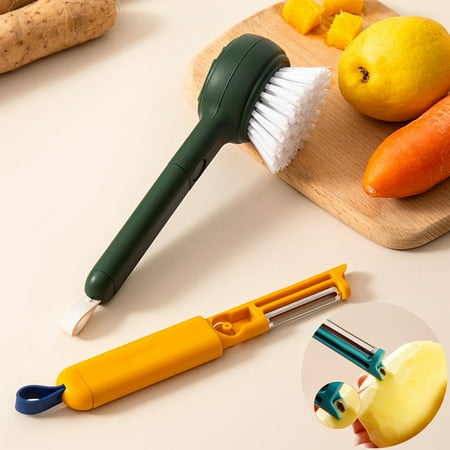

Yin Vegetable Cleaning Brush Multifunctional Hangable Integrated Molding 2 in 1 Kitchen Fruit Brush with Peeler for Home